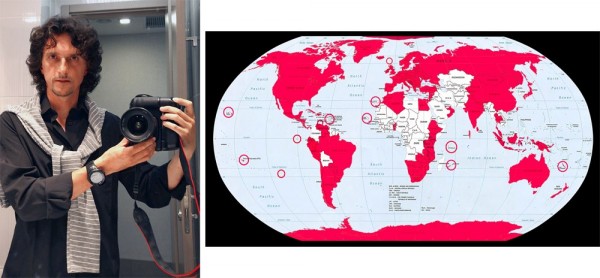 Лука Бракали и карта мира, где он побывал